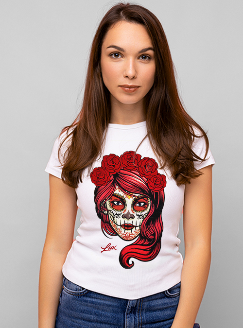 T-shirt donna Teschio e rose